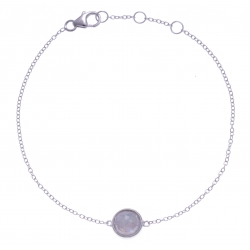 Bracelet argent rhodié 1,5g - pierre de lune facetté - 17+1+1cm
