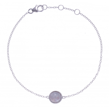 Bracelet argent rhodié 1,5g - pierre de lune facetté - 17+1+1cm