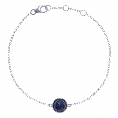 Bracelet argent rhodié 1,5g - lapis lazuli facetté - 17+1+1cm