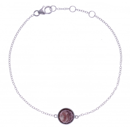 Bracelet argent rhodié 1,5g - rhodocrosite facetté - diamètre 8,5mm - 17+1+1cm