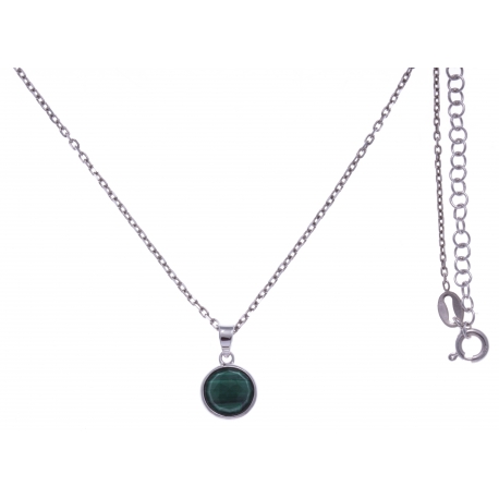 Collier argent rhodié 3g - malachite facetté - 38+5cm