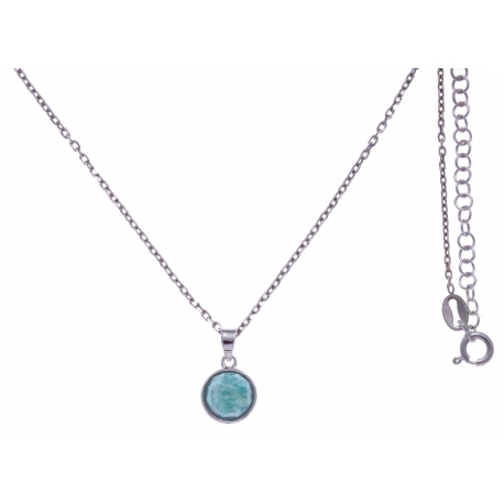 Collier argent rhodié 3g -  amazonite facetté - 38+5cm