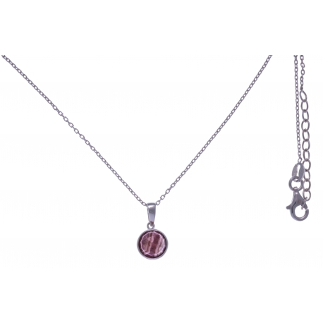 Collier argent rhodié 3g -  rhodocrosite facetté - 38+5cm