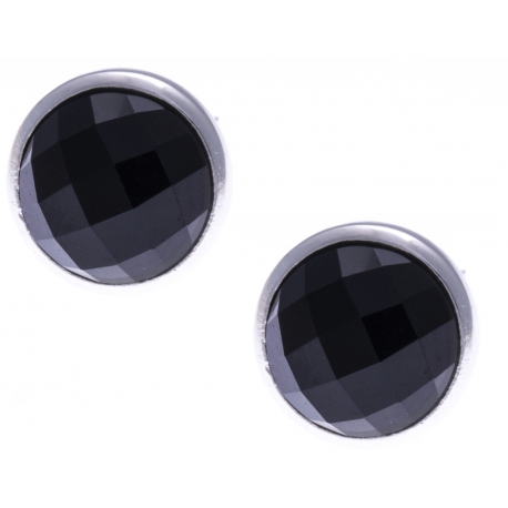 Boucles d'oreille argent rhodié 1,8g - onyx facetté