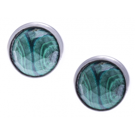 Boucles d'oreille argent rhodié 1,8g - malachite facetté