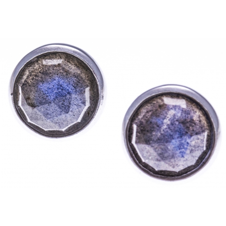 Boucles d'oreille argent rhodié 1,8g - labradorite facetté