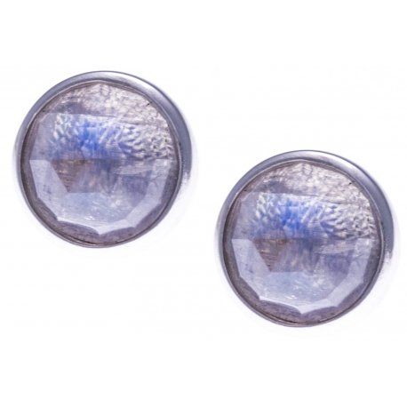 Boucles d'oreille argent rhodié 1,8g -  pierre de lune facetté