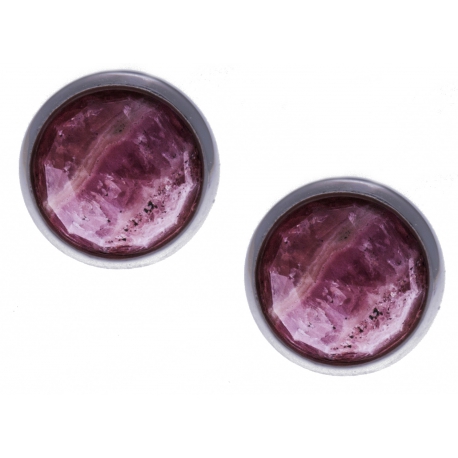 Boucles d'oreille argent rhodié 1,8g -  lapis rhodocrosite facetté