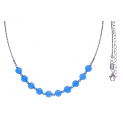 Collier argent rhodié 7,6g - 10 billes de 6mm en agate bleu turquoise - 40+7cm