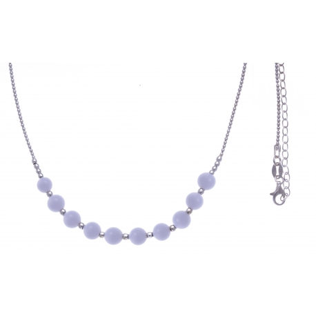 Collier argent rhodié 7,6g - 10 billes de 6mm en calcedoine - 40+7cm