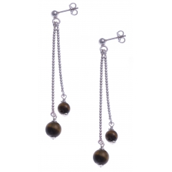 Boucles d'oreille argent rhodié 4,9g - 1 bille 6mm - 1 bille 8mm - il de tigre - longueurs 4,5 et 6cm