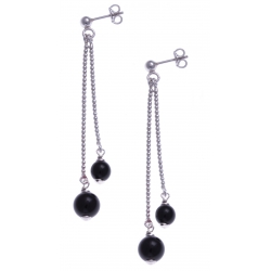 Boucles d'oreille argent rhodié 4,9g - 1 bille 6mm - 1 bille 8mm - onyx - longueurs 4,5 et 6cm