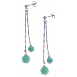 Boucles d'oreille argent rhodié 4,9g - 1 bille 6mm - 1 bille 8mm - amazonite - longueurs 4,5 et 6cm