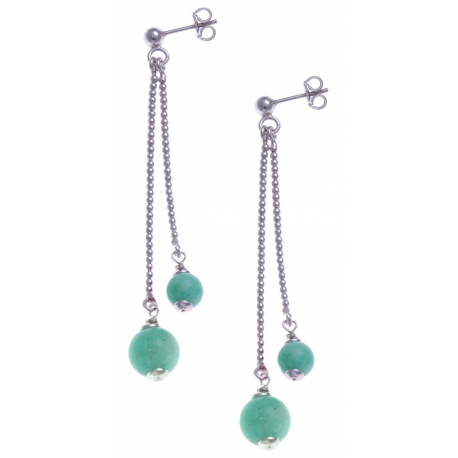 Boucles d'oreille argent rhodié 4,9g - 1 bille 6mm - 1 bille 8mm - amazonite - longueurs 4,5 et 6cm