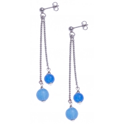 Boucles d'oreille argent rhodié 4,9g - 1 bille 6mm - 1 bille 8mm - agate bleue turquoise - longueurs 4,5 et 6cm