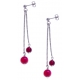 Boucles d'oreille argent rhodié 4,9g - 1 bille 6mm - 1 bille 8mm - agate fushia - longueurs 4,5 et 6cm