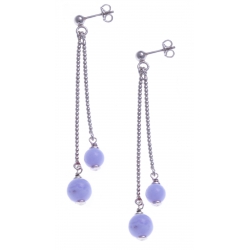 Boucles d'oreille argent rhodié 4,9g - 1 bille 6mm - 1 bille 8mm - calcedoine - longueurs 4,5 et 6cm