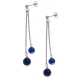 Boucles d'oreille argent rhodié 4,9g - 1 bille 6mm - 1 bille 8mm - agate bleue foncée - longueurs 4,5 et 6cm