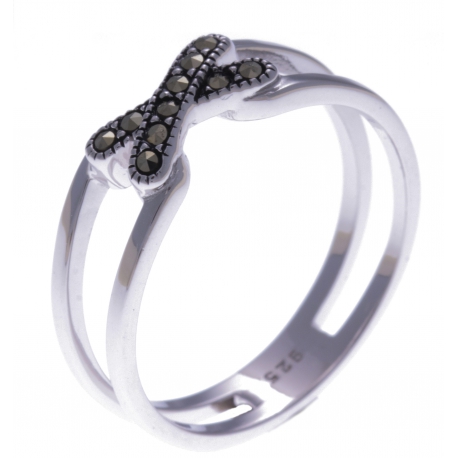 Bague argent rhodié 2,5g - croix - marcassites - T50 à 60