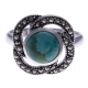 Bague argent rhodié 3,8g - turquoise - marcassites - T52 à 60