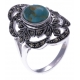 Bague argent rhodié 4,7g - turquoise - marcassites - T52 à 60