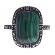 Bague argent rhodié 3g - malachite - marcassites - T52 à 60