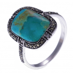 Bague argent rhodié 3g - turquoise - marcassites - T52 à 60