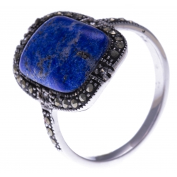 Bague argent rhodié 3g - lapis lazuli - marcassites - T52 à 60