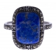 Bague argent rhodié 3g - lapis lazuli - marcassites - T52 à 60