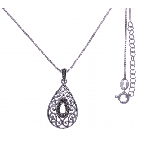 Collier argent rhodié 5,7g - marcassites - 40+5cm