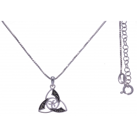 Collier argent rhodié 4g - triskel - marcassites - 40+5cm