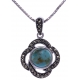 Collier argent rhodié 5,3g - turquoise - marcassites - 40+5cm