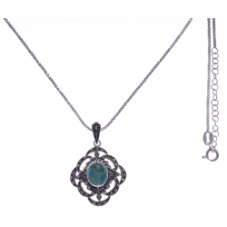 Collier argent rhodié 7,2g - turquoise - marcassites - 45+5cm