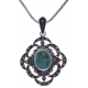 Collier argent rhodié 7,2g - turquoise - marcassites - 45+5cm