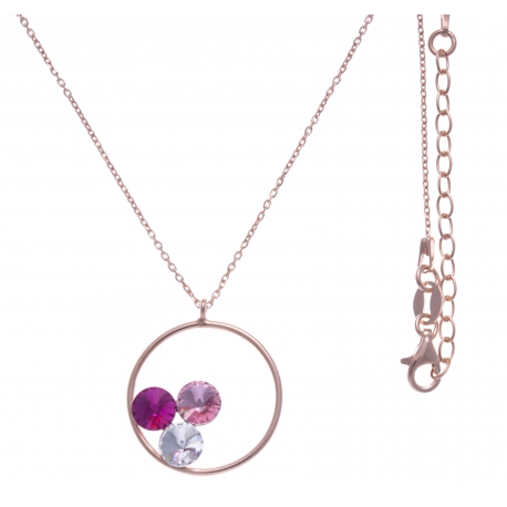 Collier argent rosé 3,9g  - cristaux de swarovski - couleur rose crystal et fushia- 40+5cm