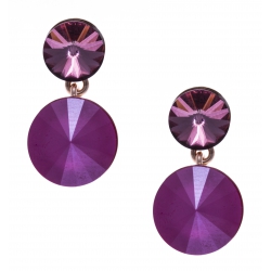 Boucles d'oreille argent rosé 3,6g - cristaux de swarvoski - couleur fushia et pivoine