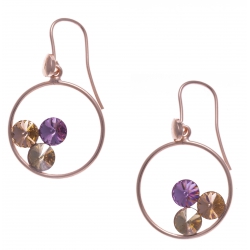 Boucles d'oreille argent rosé 3,7g - cristaux de swarovski - couleur pêche, améthyste et vert clair