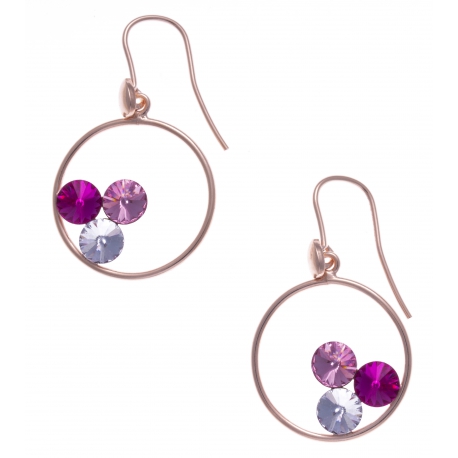 Boucles d'oreille argent rosé 3,7g - cristaux de swarovski - couleur rose crystal et fushia