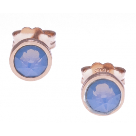Boucles d'oreille argent rosé 1,1g - cristaux de swarovski - couleur bleu opal - diamètre 5mm