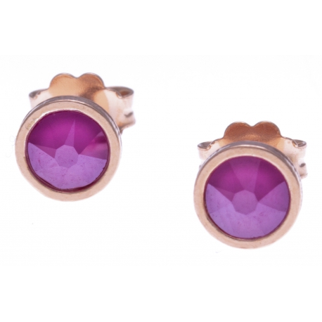 Boucles d'oreille argent rosé 1,1g - cristaux de swarovski -  couleur rose - diamètre 5mm