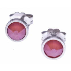 Boucles d'oreille argent rhodié 1,1g - cristaux de swarovski -  couleur corail clair - diamètre 5mm