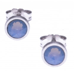 Boucles d'oreille argent rhodié 1,1g - cristaux de swarovski -  couleur bleu été - diamètre 5mm