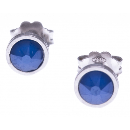 Boucles d'oreille argent rhodié 1,1g - cristaux de swarovski -  couleur bleu royal - diamètre 5mm