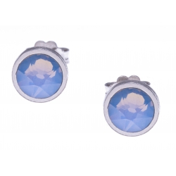 Boucles d'oreille argent rhodié 1,5g - cristaux de swarovski -  couleur bleu  opal - diamètre 7mm