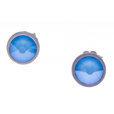 Boucles d'oreille argent rhodié 1,5g - cristaux de swarovski -  couleur bleu été - diamètre 7mm