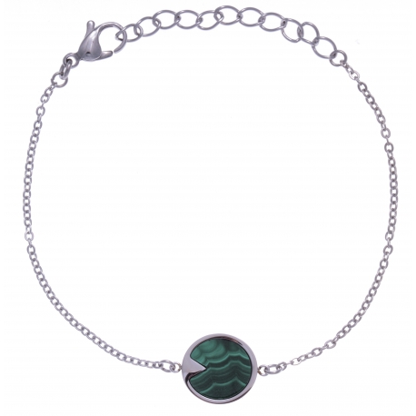 Bracelet en acier - malachite - diamètre 12mm - longueur 16+4cm