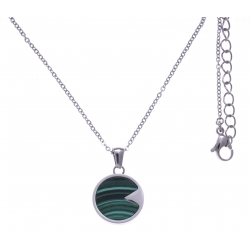 Collier en acier - malachite - diamètre 18mm - longueur 40+10cm