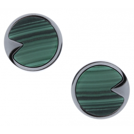 Boucles d'oreille acier - malachite - diamètre 12mm