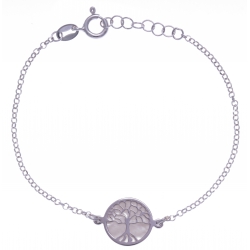 Bracelet argent rhodié 2,5g - nacre blanche - arbre de vie - diamètre 14mm - longueur 17+3cm