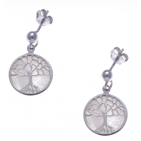 Boucle d'oreille argent rhodié 2,7g - nacre blanche - diamètre 14mm